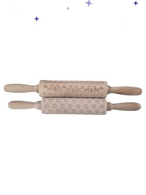 Engraved Wooden Rolling Pin  Snowflake Reindeer Pastry Embossing Tool Cookie 2
